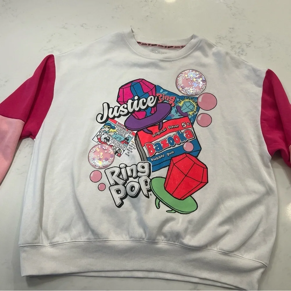 Justice Kids Cream and Pink Graphic Sweatshirt